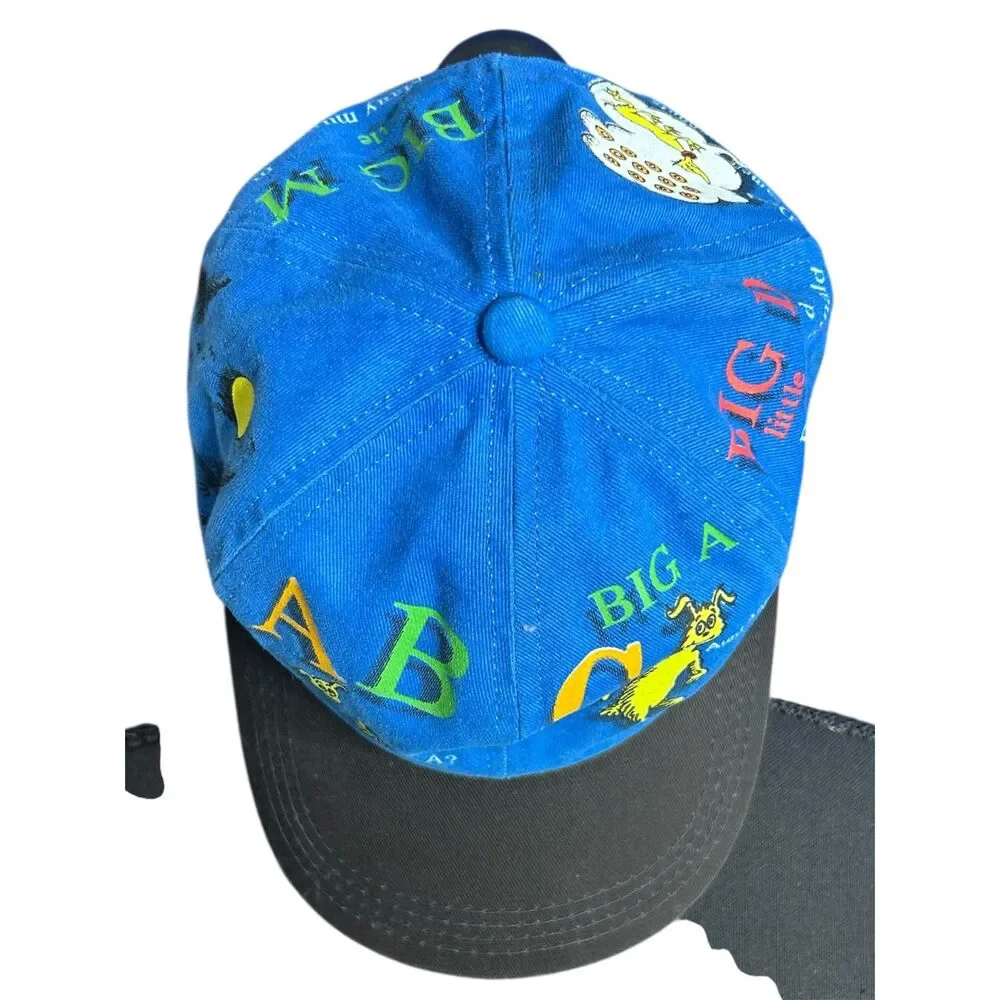 Vtg Dr Seuss Unisex Kids Blue Snapback Baseball Cap ABC Graphic Cartoon Retro‎